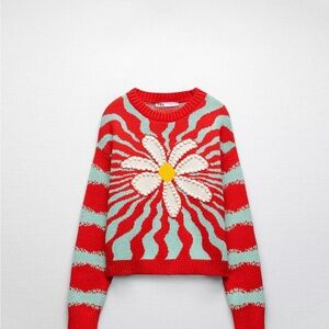 Zara Knit Sweater with Floral Design NWT